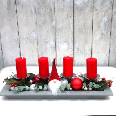 Adventskranz rot haltbar Adventsgesteck Tischdeko Weihnachtsdeko Wichtel