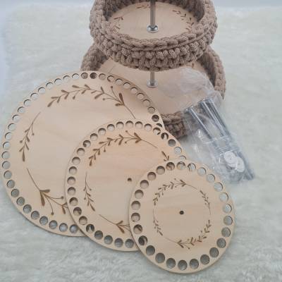Holzboden Set für Häkelkorb Etagere mit Gestänge