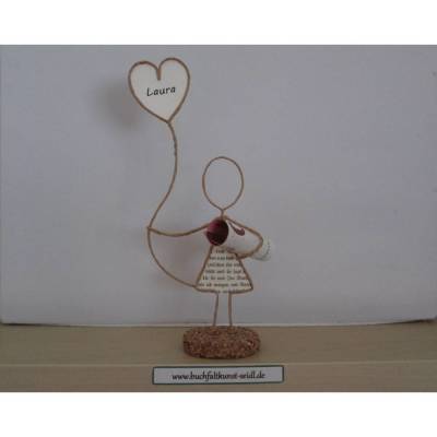 Drahtfigur mit Herzballon, personalisierbar mit Wunschtext, als Geldgeschenk z.B. für Geburtstag / Weihnachten, ca. 20cm