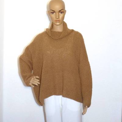Handgestrickter Damenpullover Braun – Alpaka & Seide, flauschig, warm, modern, Gr. 38-42