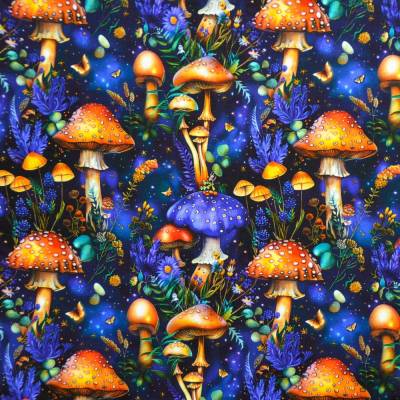 French Terry mit Pilzen Magic Mushrooms Fliegenpilze 50 x 150 cm  Nähen♕