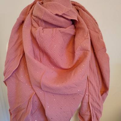 Musselintuch Dreieck "Rosa mit Gold"