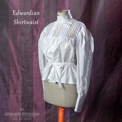 Bluse viktorianisch-edwardianisch, Gibson Girl Style, Jahrhundertwende Belle Epoque,  aus 100 % Baumwolle weiß