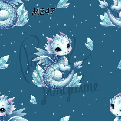 M247 PummelPinguine Exclusive Stoffe „Eisdrache Stoff – Blauer Baby-Drache mit Eiskristallen"