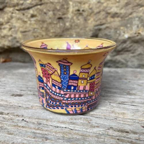 kleines Teelichtglas im Hundertwasser Stil /  Vintage Teelichtschale