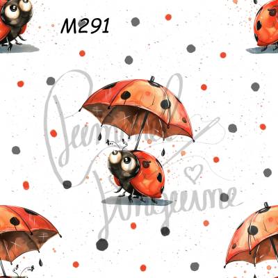 M291 PummelPinguine Exclusive Stoffe „Kinderstoff Marienkäfer mit Regenschirm"