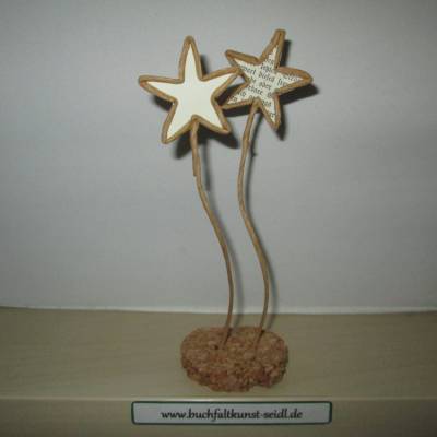2 Drahtsterne, individualisierbar / weiß oder mit Buchtext, als Geschenk oder Deko, für Geburtstag / Weihnachten, 14cm