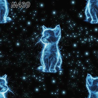 M439 PummelPinguine Exclusive „Kinderstoffe Blue Neon Cat Leuchtende Katze im Nachthimmel"