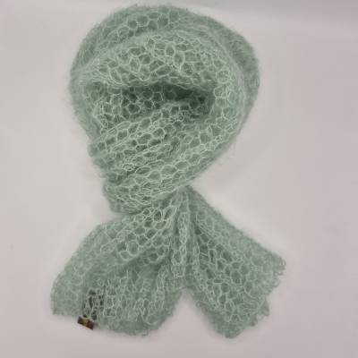 Mohair-Schal vernil (hellgrün) handgestrickt – extrafine, OEKO-TEX, ca 110 lang, 22 cm breit