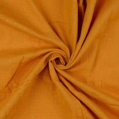 Rest: 1,70m x 1,30m Musselin Baumwolle Golden Dots senfgelb (1m/8,82€)