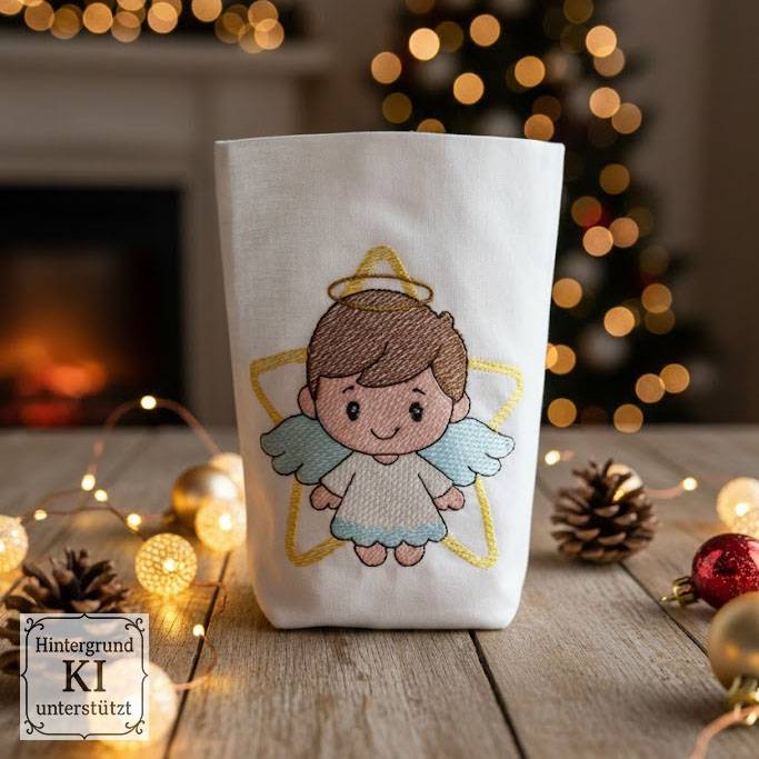 Stickdatei Engelboy ab 10x10 – Zarter Weihnachtsengel im Shabby Stil für Deko & Geschenke Bild 1