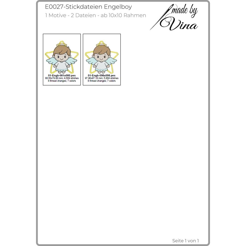 Stickdatei Engelboy ab 10x10 – Zarter Weihnachtsengel im Shabby Stil für Deko & Geschenke Bild 3