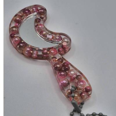 Mini Handspiegel Mond Perlen Rot-Rosa-braun