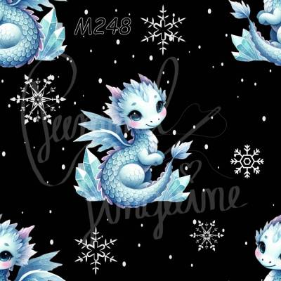 M248 PummelPinguine Exclusive Stoffe „Eisdrache Stoff – Blauer Baby-Drache mit Eiskristallen"