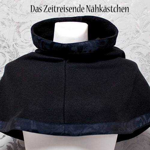 Mittelalterliche Gugel aus Fleece und Jaquard, schwarz, Chaperon, Schal