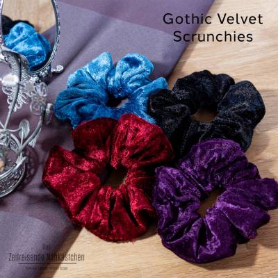 Großes Gothic-Scrunchie aus Pannesamt  – schwarz, violett, petrol und bordeaux, Weihnachten