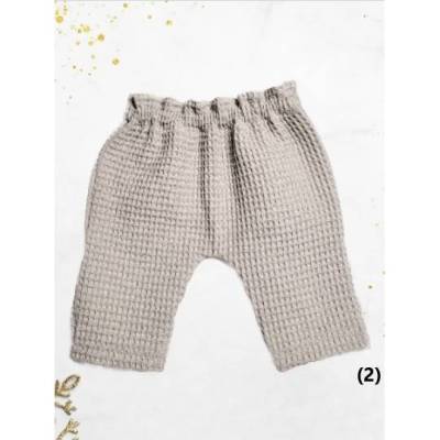 Unisex Paperbag Hose für Baby und Kleinkind Gr. 50 bis Gr. 104 Waffel Piqué aus 100% Baumwolle Beige Uni Einfarbig - Ein