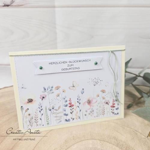 Glückwunschkarte -Blumenwiese- Geburtstagskarte creme-natur