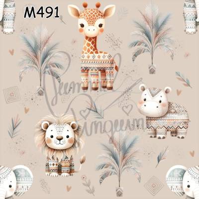 M491 PummelPinguine Exclusive „Kinderstoffe Boho Safari – Löwe, Giraffe, Elefant & Nilpferd"