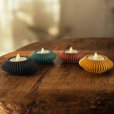 3D-Modell Teelichthalter „Ripple Bloom“ STL, STEP & Bambu Lab X1 Carbon Datei | Moderner Deko-Teelichthalter | 3D-Print