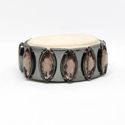Modernes Stretch Armband Breit in Silbergrau mit Kunststeine Rauten Form - Elastischer Armschmuck