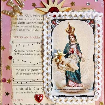 Spirituelle Dekoration Heilige Jungfrau Maria Holzbild mit Gebet – Tisch-Altar & Geschenkidee