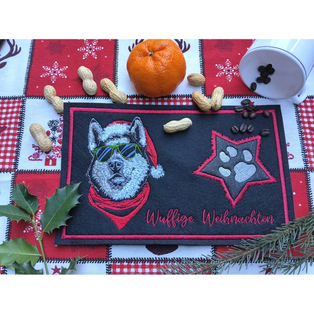 Husky Santa Stickdatei mit Lichteffekt – 24-26*15-16cm, JEF 20*17cm Winterliches Stickmuster für schwarze Stoffe Bild 4