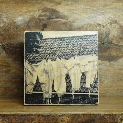 Holzbild Wäscheleine, Vintage Unterhosen, Freilichtmuseum Foto, Nostalgische Wanddeko, Bauernhaus Deko