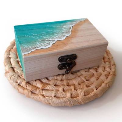 Handbemaltes Schatzkästchen Strand & Meer – Personalisierbare Schmuck- & Erinnerungsbox aus Holz