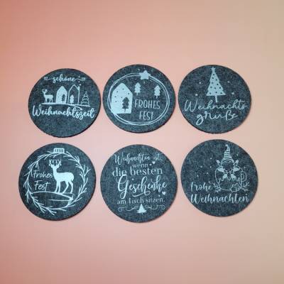 6-er Set Untersetzer in Gold oder Silber.Weihnachtsmotive. Geschenk,Deko,