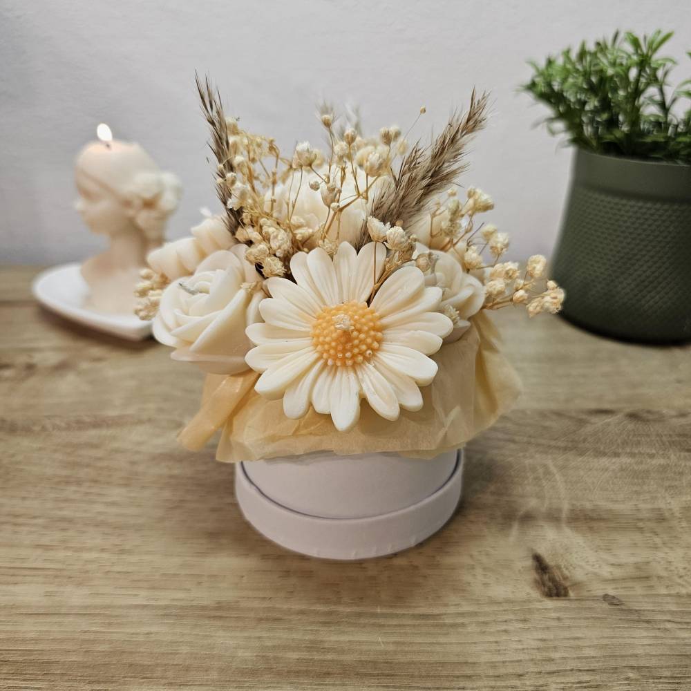 Kerzenblumenstrauß Rapswachs | Vegane Blumen Kerze in Box | Goldene Wiese | Ewiger Strauß