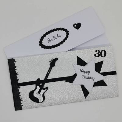 Edle Musik-Geburtstagskarte Silber – Personalisierbare Verpackung für Konzertkarten & Gutscheine