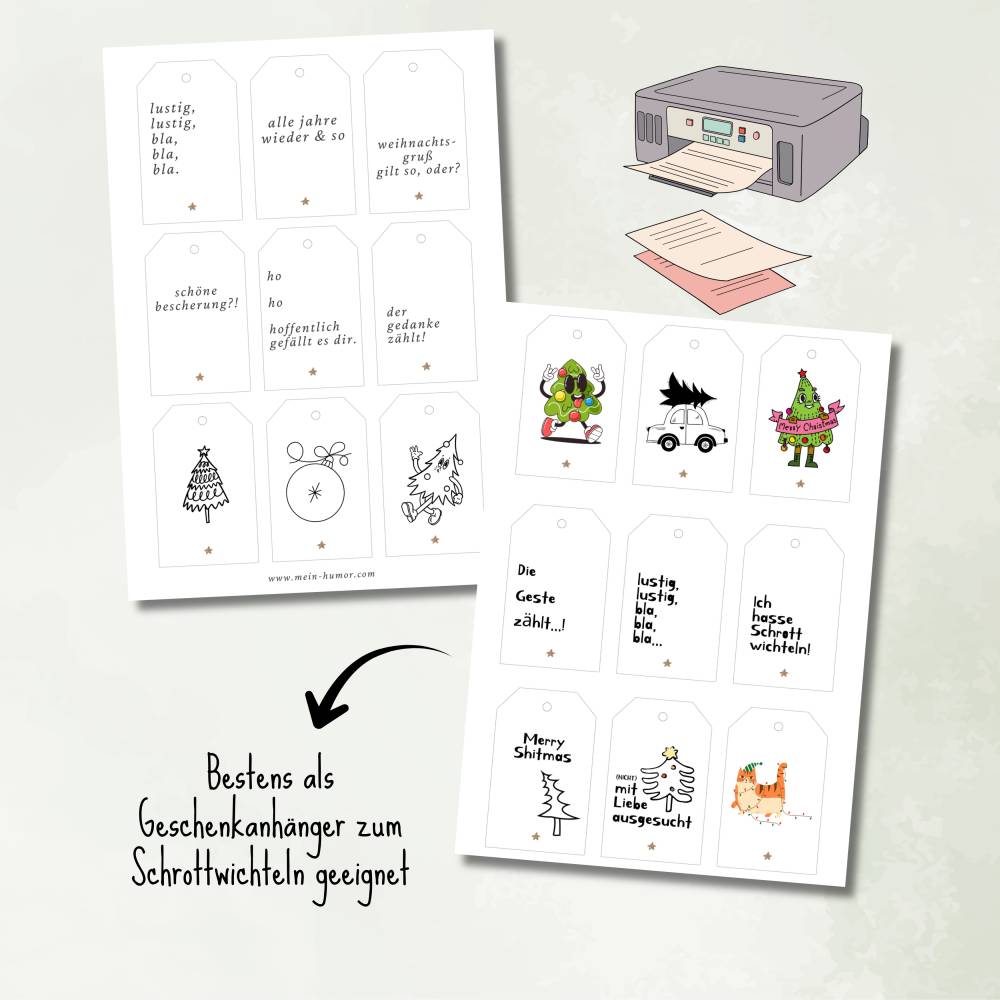 Lustige Geschenkanhänger für Weihnachten und zum Schrottwichteln | Digitale Datei weihnachtliche Geschenkanhänger Humor Bild 1