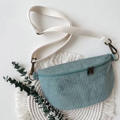 Bauchtasche aus Cord Meergrün, Gürteltasche, Hipbag, Crossbody Tasche