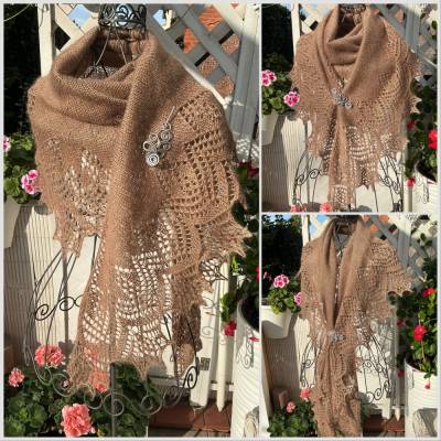 Lacetuch *AURELIA* gestricktes Schultertuch zimtfarben. Edles Material