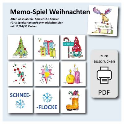 Memo-Spiel Weihnachten als PDF – Gedächtnistraining & Aufdeckspiel mit 36 Motiven ab 2 Jahren
