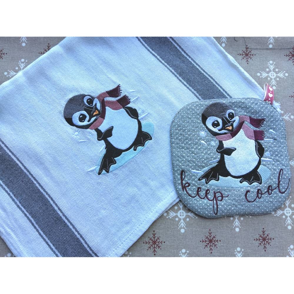 Pinguin winterlich Stickdatei 14x4cm bzw. 15x15cm– Winterliches Stickmuster für Stickmaschinen Bild 3