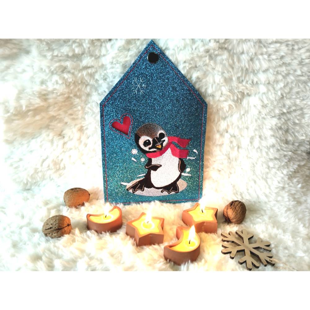 Pinguin winterlich Stickdatei 14x4cm bzw. 15x15cm– Winterliches Stickmuster für Stickmaschinen Bild 4