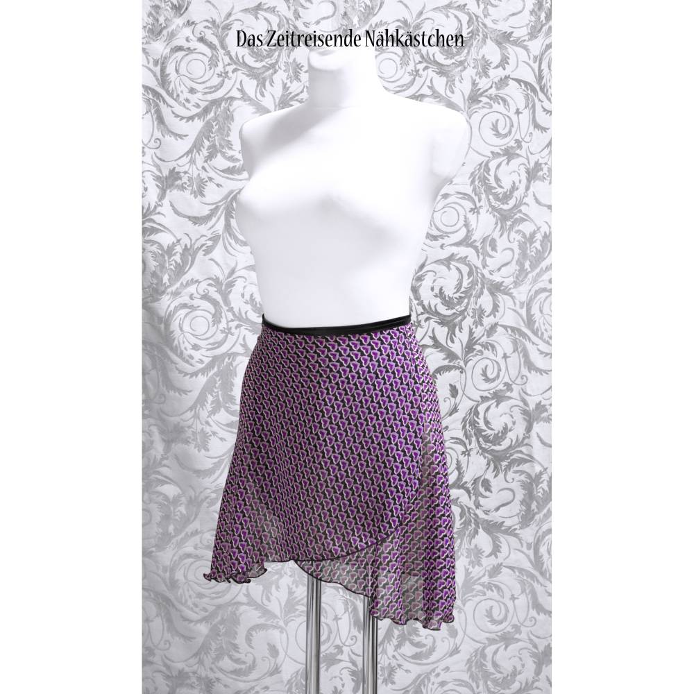 Wickelrock Chiffon Ballettrock mit lila Herz-Muster, Tanz, Training, Bühne Bild 1