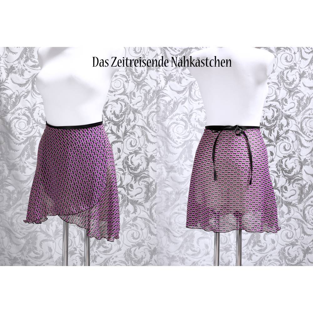 Wickelrock Chiffon Ballettrock mit lila Herz-Muster, Tanz, Training, Bühne Bild 3
