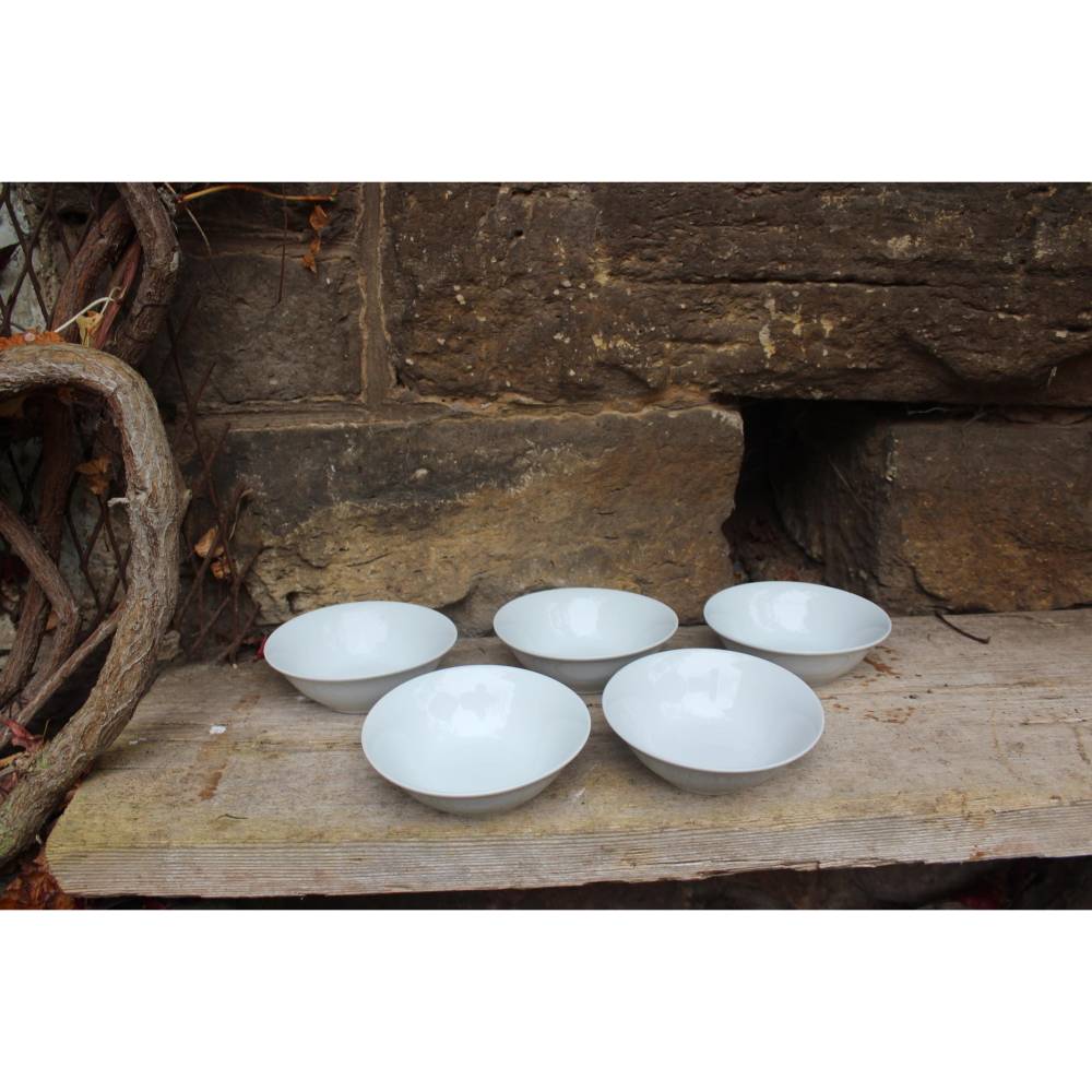 5 tlg. Dessertschalen Set weiß aus Porzellan Vintage