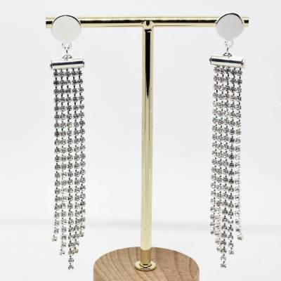Lange bewegliche Ohrstecker Silberfarbe mit fünfreihige Strass Steine - Festliche Ohrringe für Hochzeit