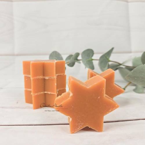 5 Stück -  Sterne Seifensterne MANDARINE-ZIMT in dunklem Orange - Kundenpräsent - Adventskalenderfüllung - Schafmilchsei