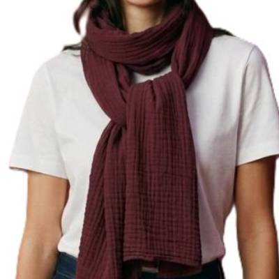 Musselinschal Bio-Baumwolle Damen • Halstuch Beere Burgundy Dunkelrot, 180x45 cm