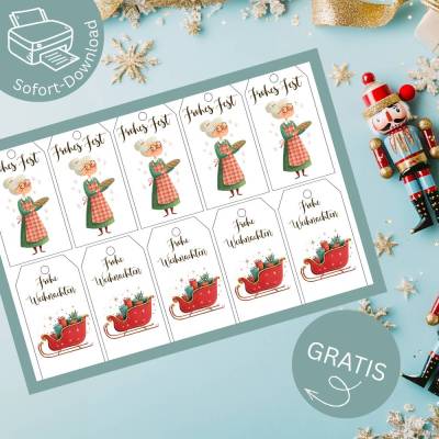 Old fashioned Xmas: Kostenlose Geschenkanhänger im Retro-Stil als PDF zum Ausdrucken