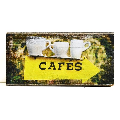 Upcycling Straßenschild „Cafes“ aus Madeira mit echten Kaffeetassen · Wand- und Küchendeko · Unikat