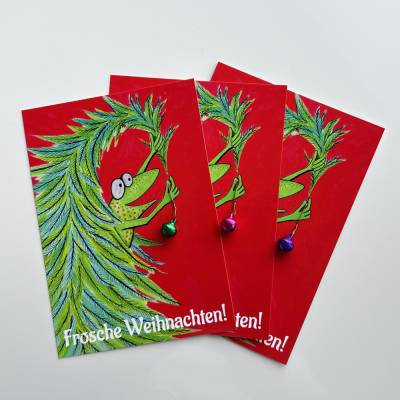 Frosche Weihnachten - die klingelnde Weihnachtskarte, Weihnachten, Postkarte mit Glöckchen, Weihnachtskarte, Frosch Kart