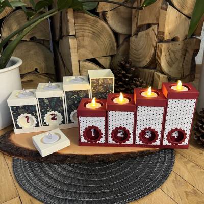 Handgemachter 2-in-1 Adventskalender im Adventskranz-Design & LED Teelicht Beleuchtung