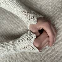 Handgestrickte Arm- bzw. Beinstulpen aus Wolle, One Size, Wollweiß mit Silberglitzer – Unikat Geschenk