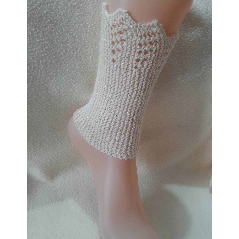 Handgestrickte Arm- bzw. Beinstulpen aus Wolle, One Size, Wollweiß mit Silberglitzer – Unikat Geschenk Bild 3